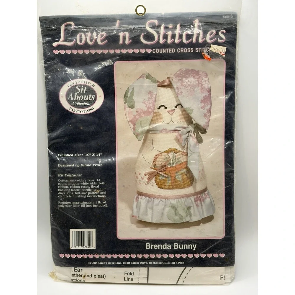 Brenda Bunny Counted Cross Stitch Kit Love n Stitches 14 ct Aida 10 inx14in